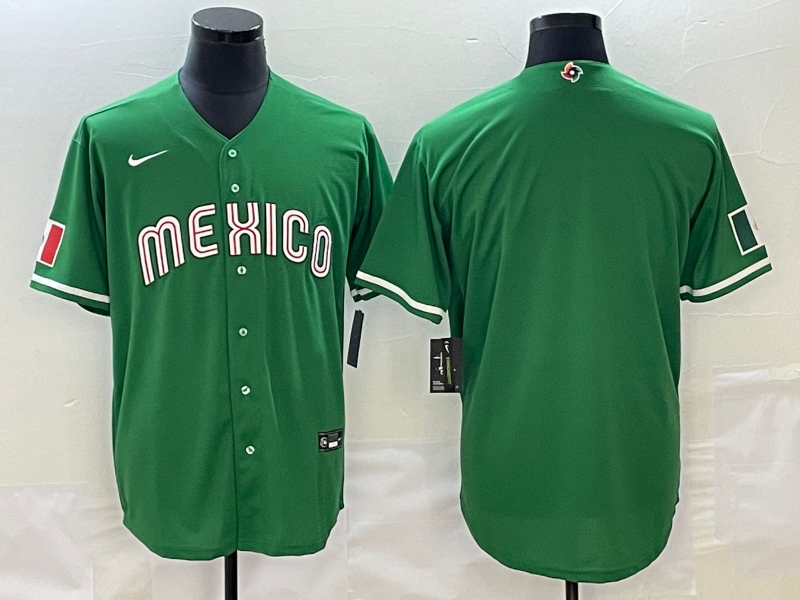 Men's Mexico Baseball Blank 2023 Green World Baseball Classic Stitched Jersey